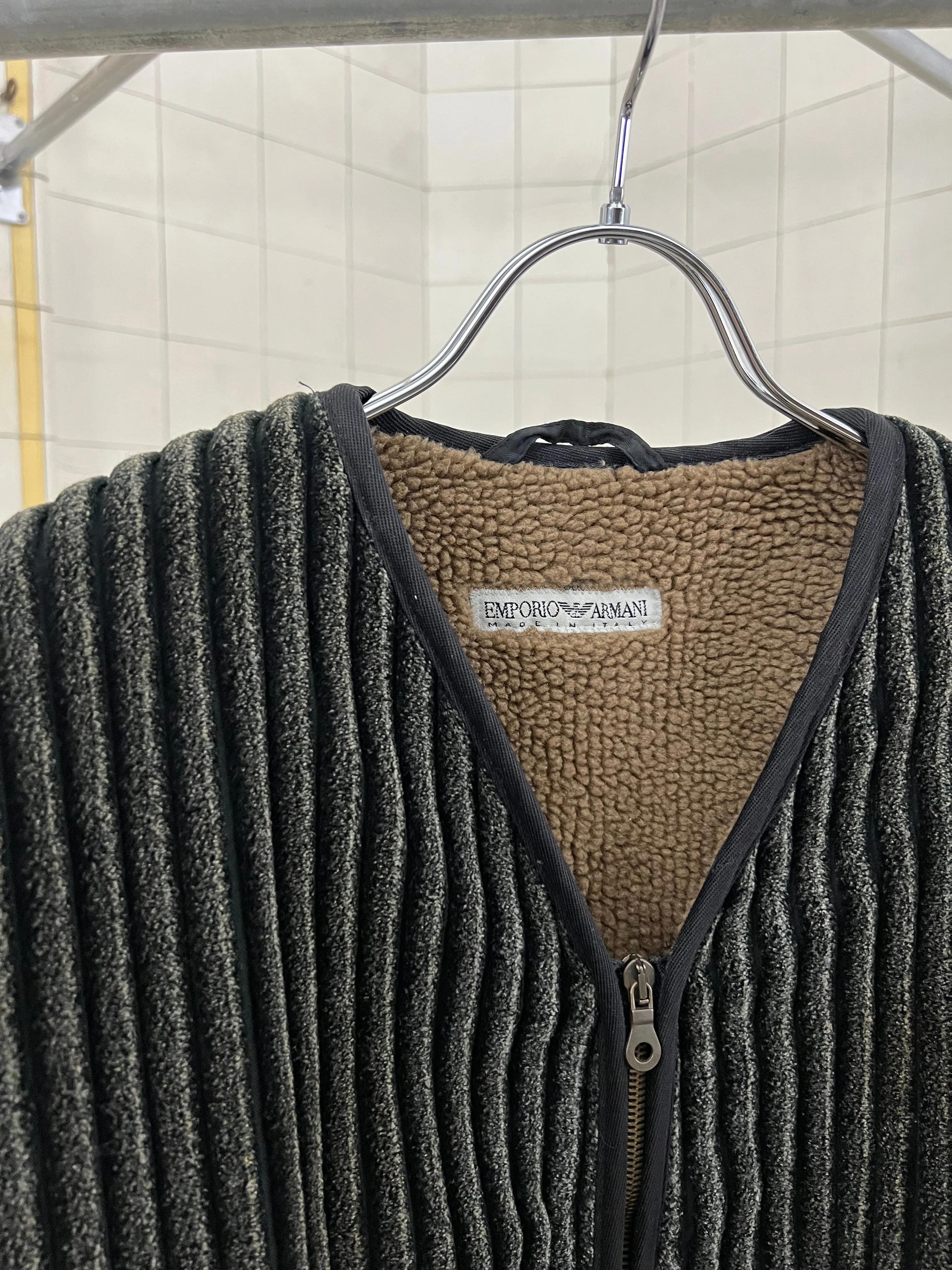 1980s Armani Thick Corduroy Cardigan Jacket with Fleece Lining - Size L