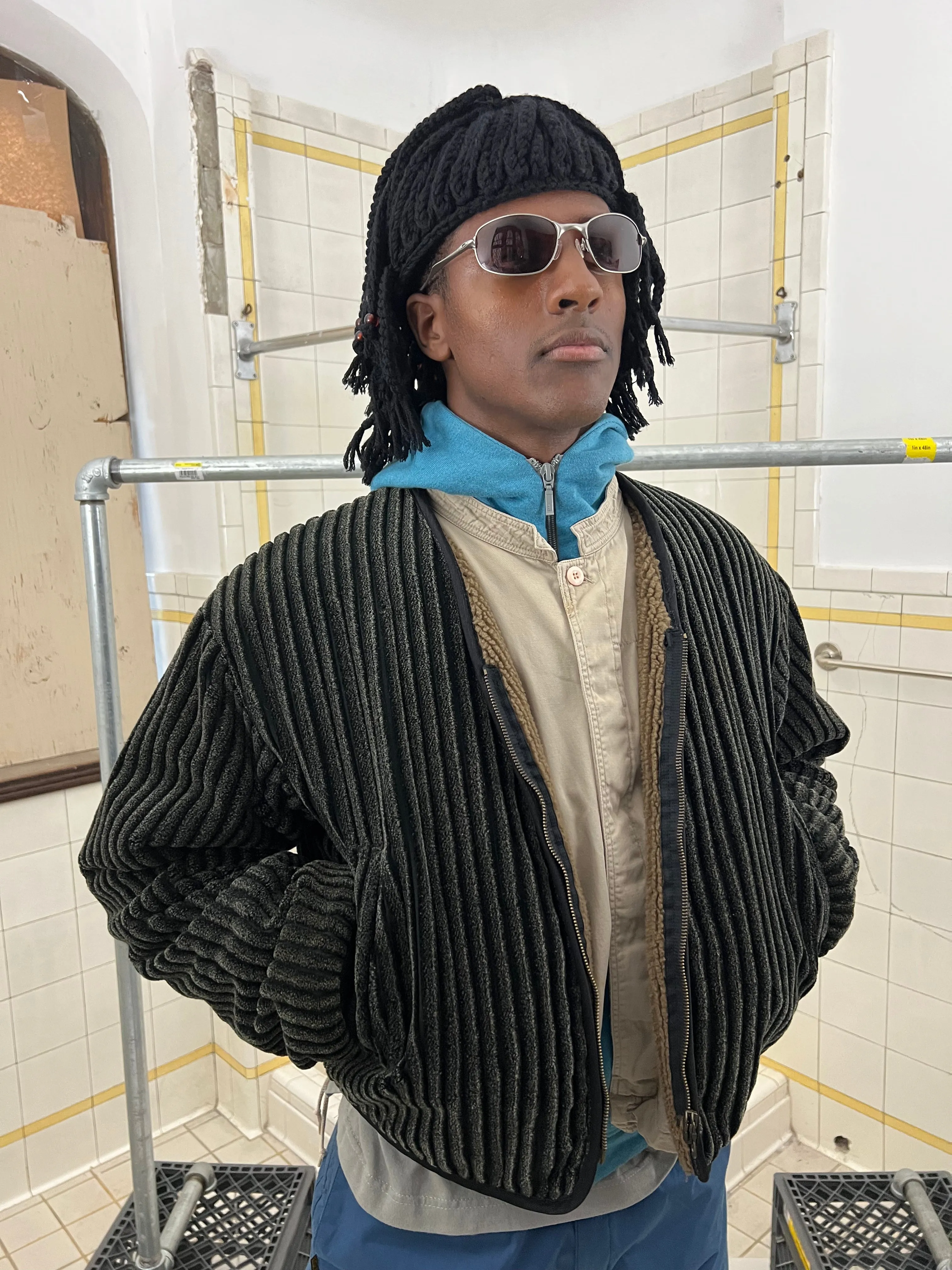 1980s Armani Thick Corduroy Cardigan Jacket with Fleece Lining - Size L