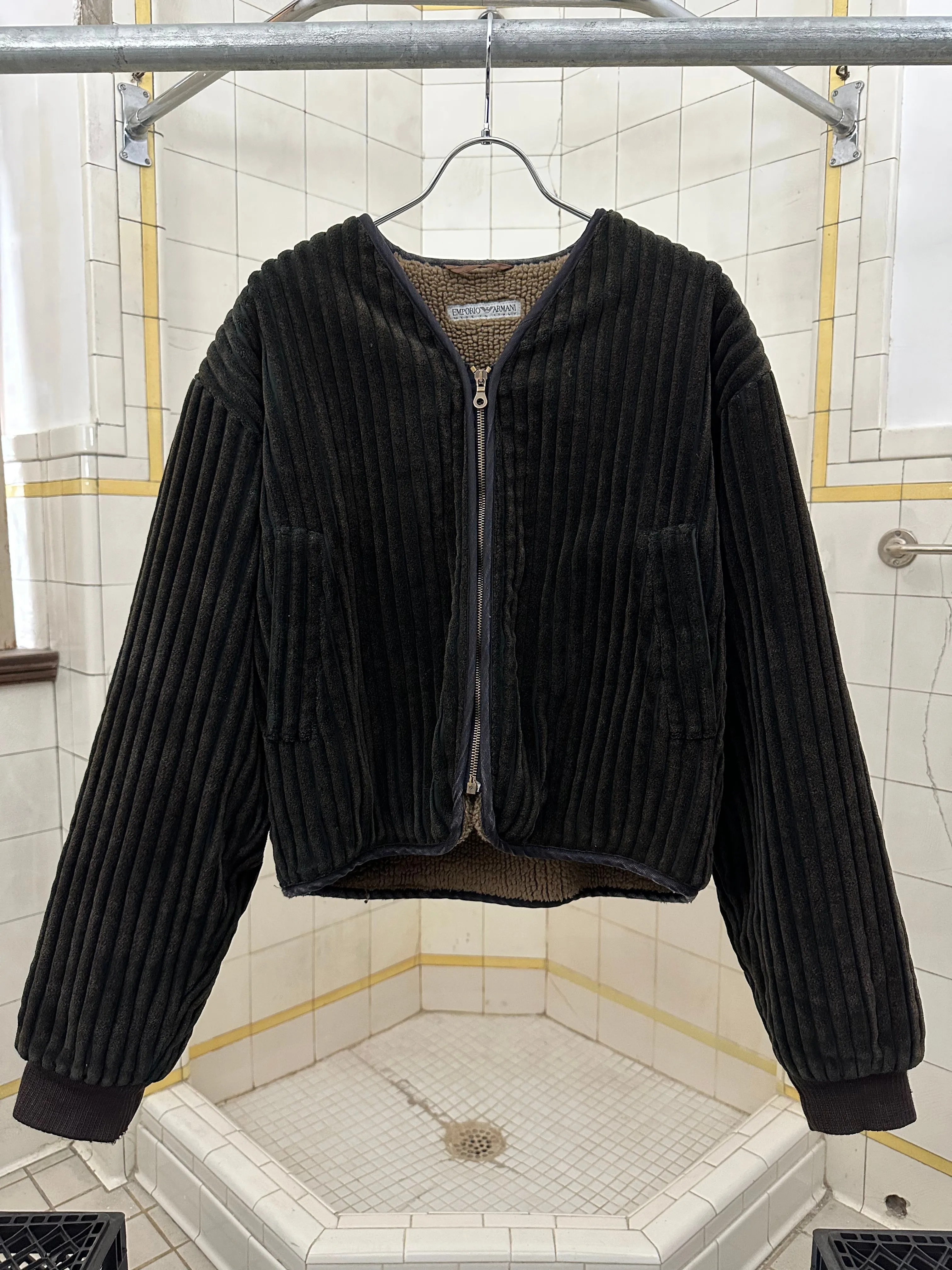1980s Armani Thick Corduroy Jacket with Fleece Lining - Size M