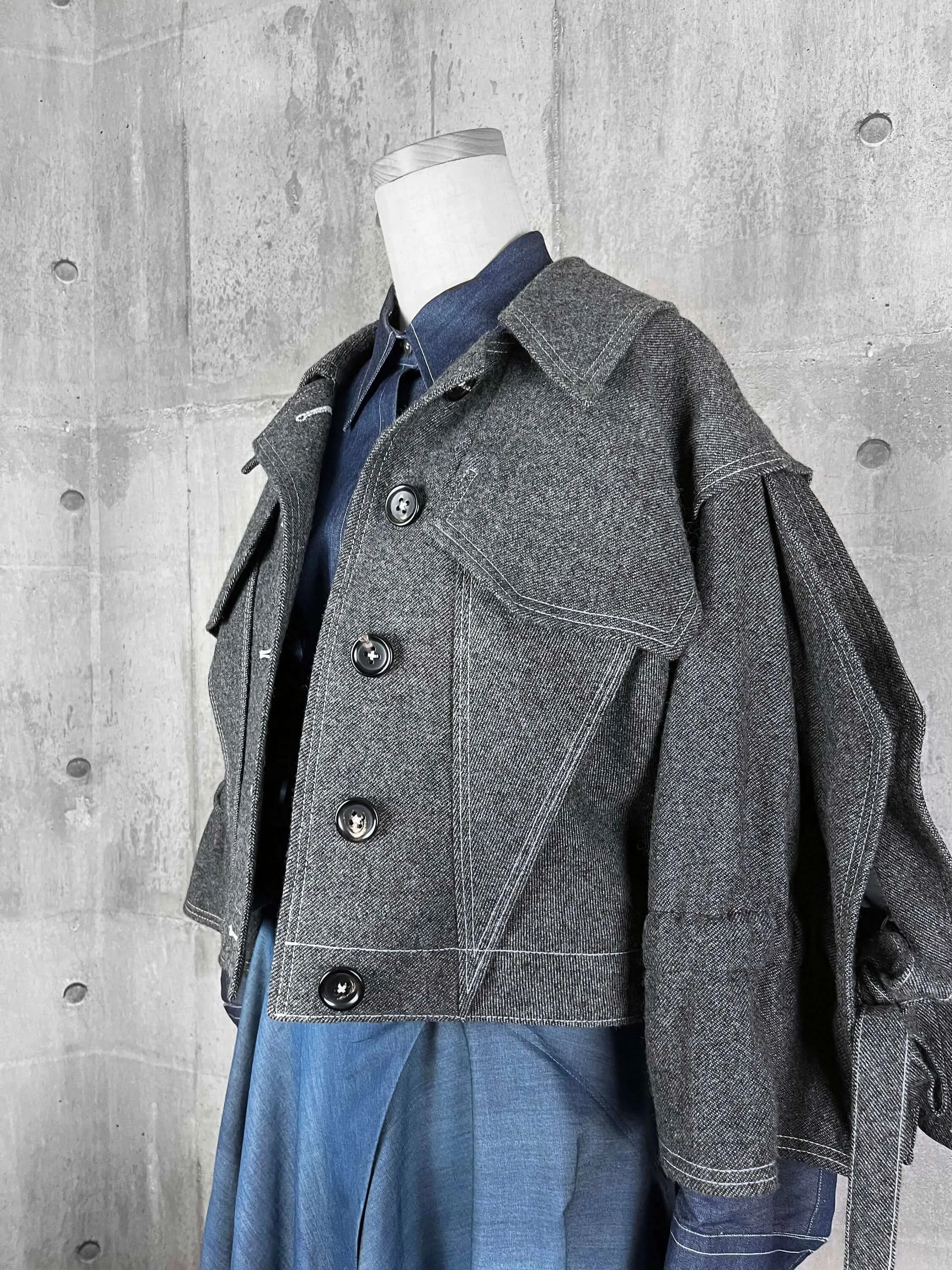 Architectural Origami Wool Jacket  Grey with Square Sleeves