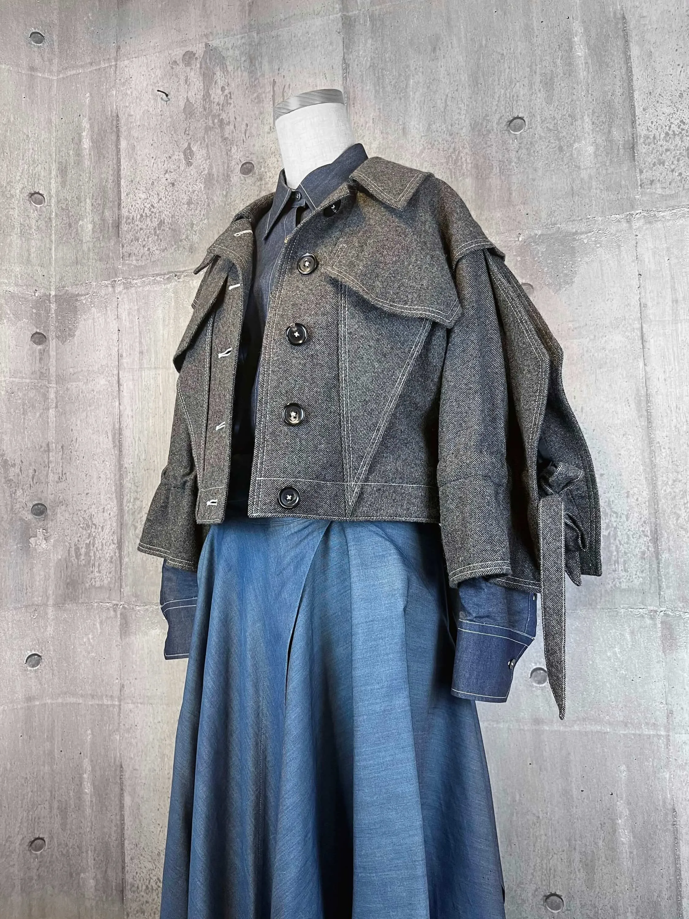 Architectural Origami Wool Jacket  Grey with Square Sleeves