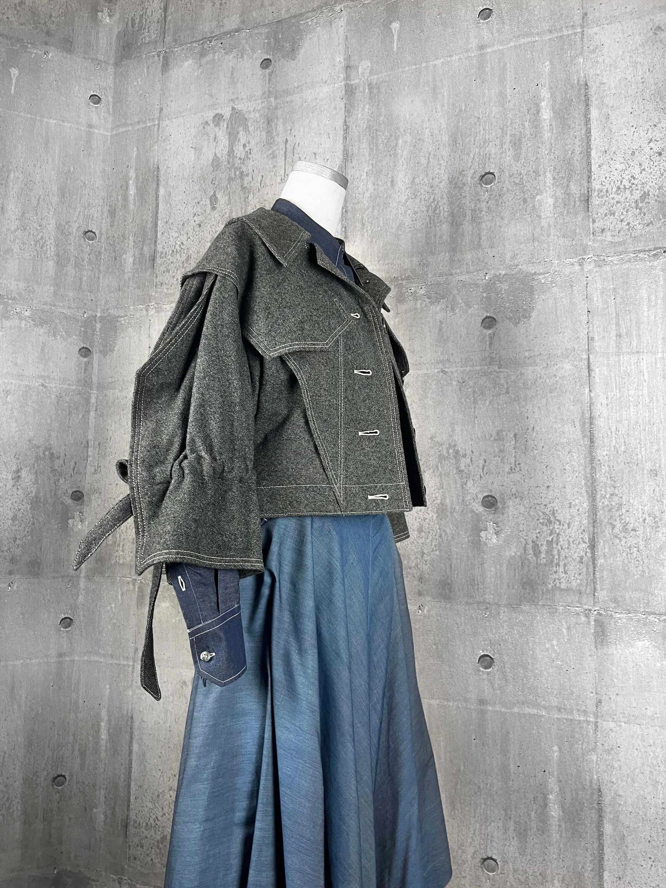 Architectural Origami Wool Jacket  Grey with Square Sleeves
