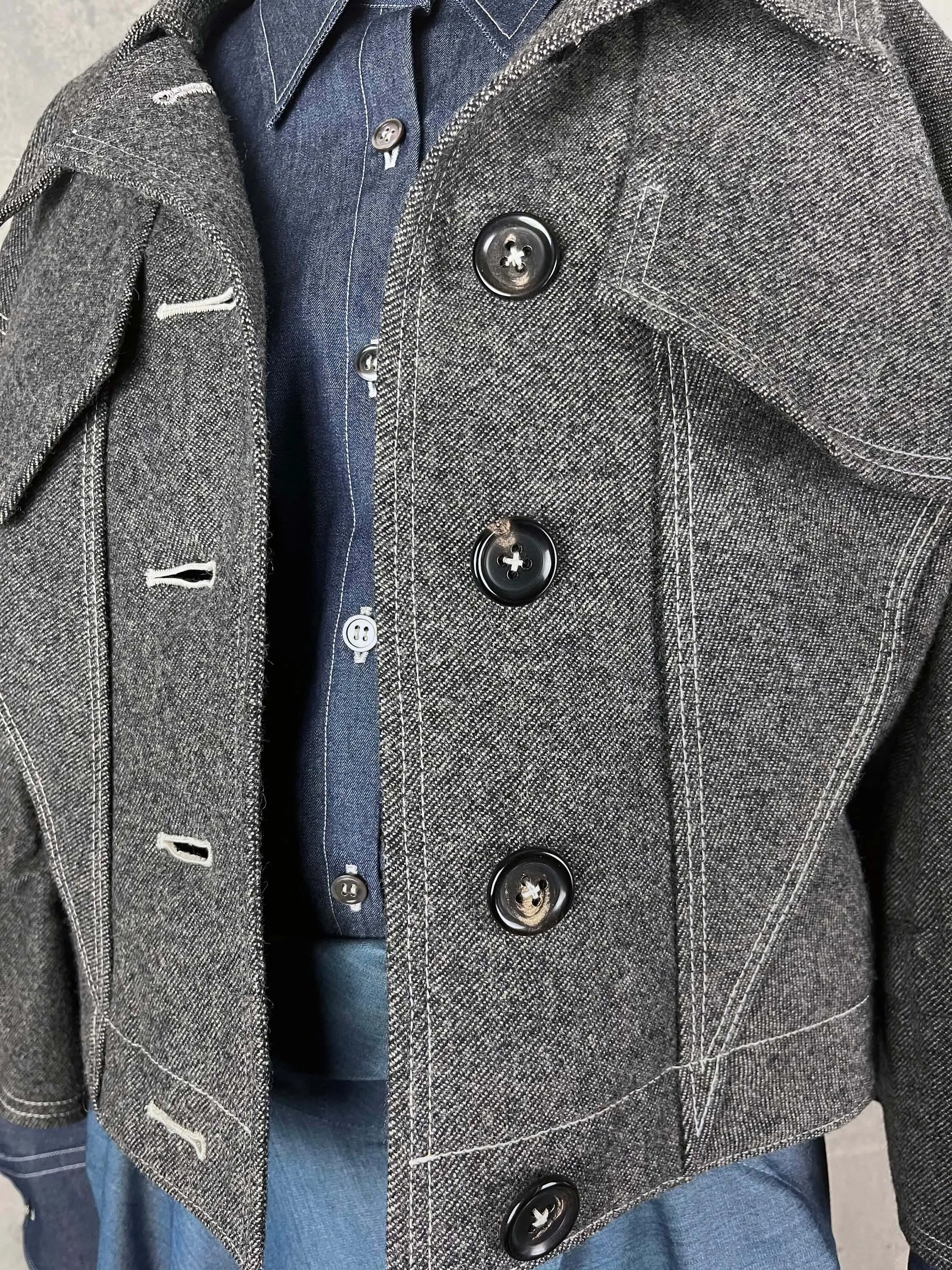 Architectural Origami Wool Jacket  Grey with Square Sleeves