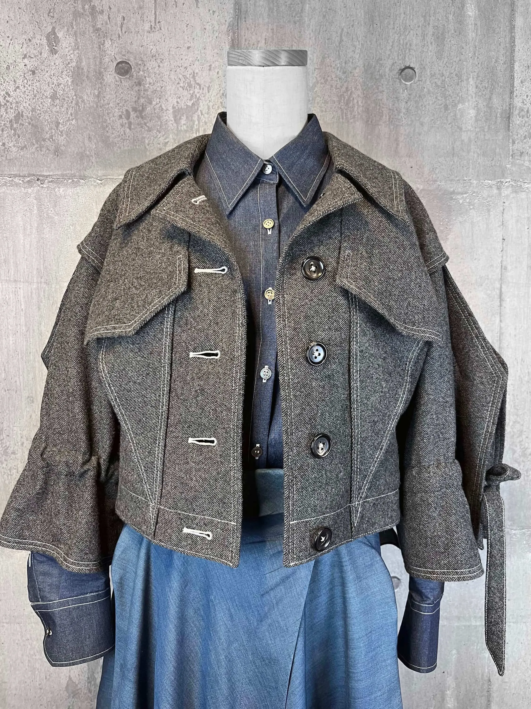 Architectural Origami Wool Jacket  Grey with Square Sleeves