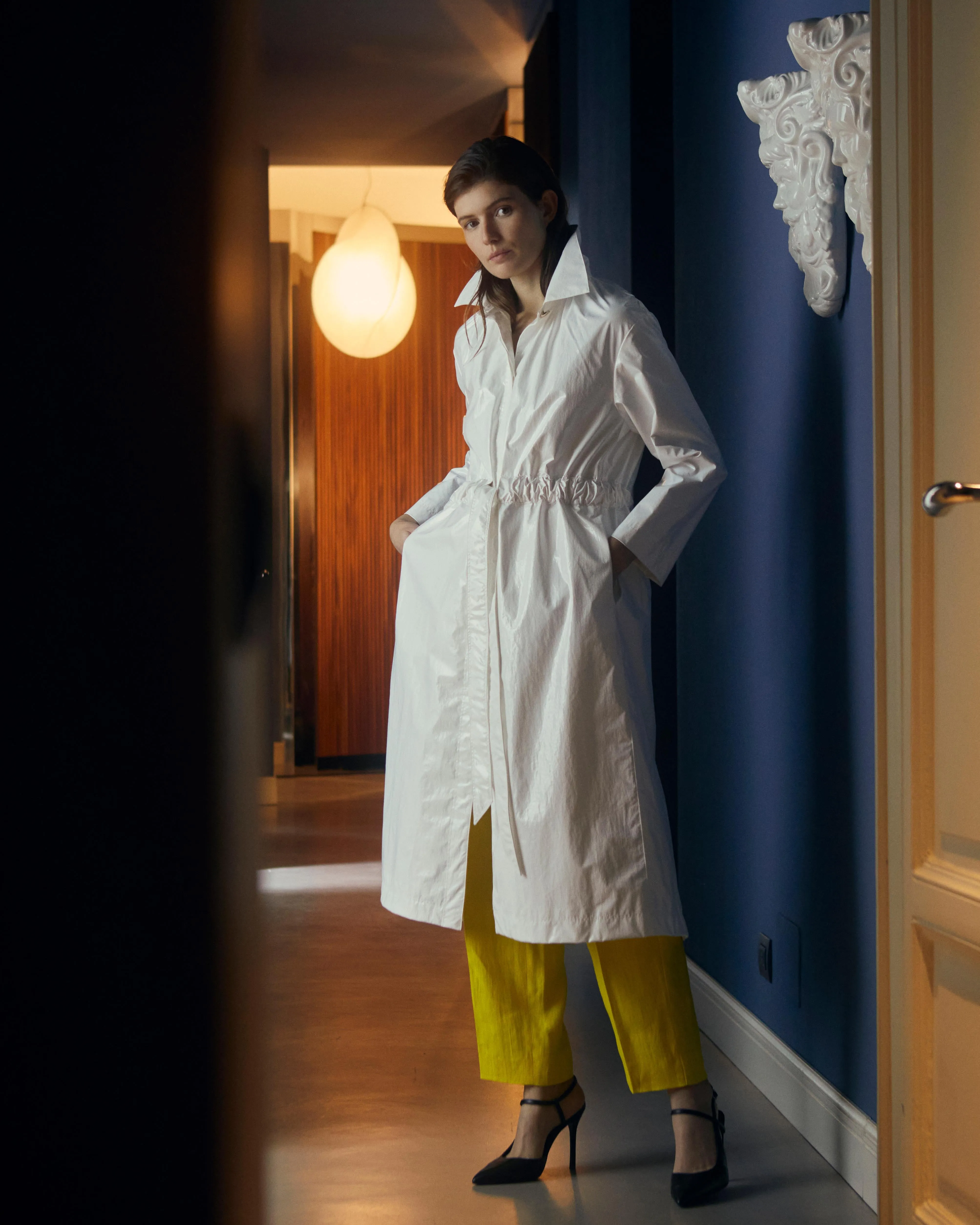 Belted slicker coat - Crisp White