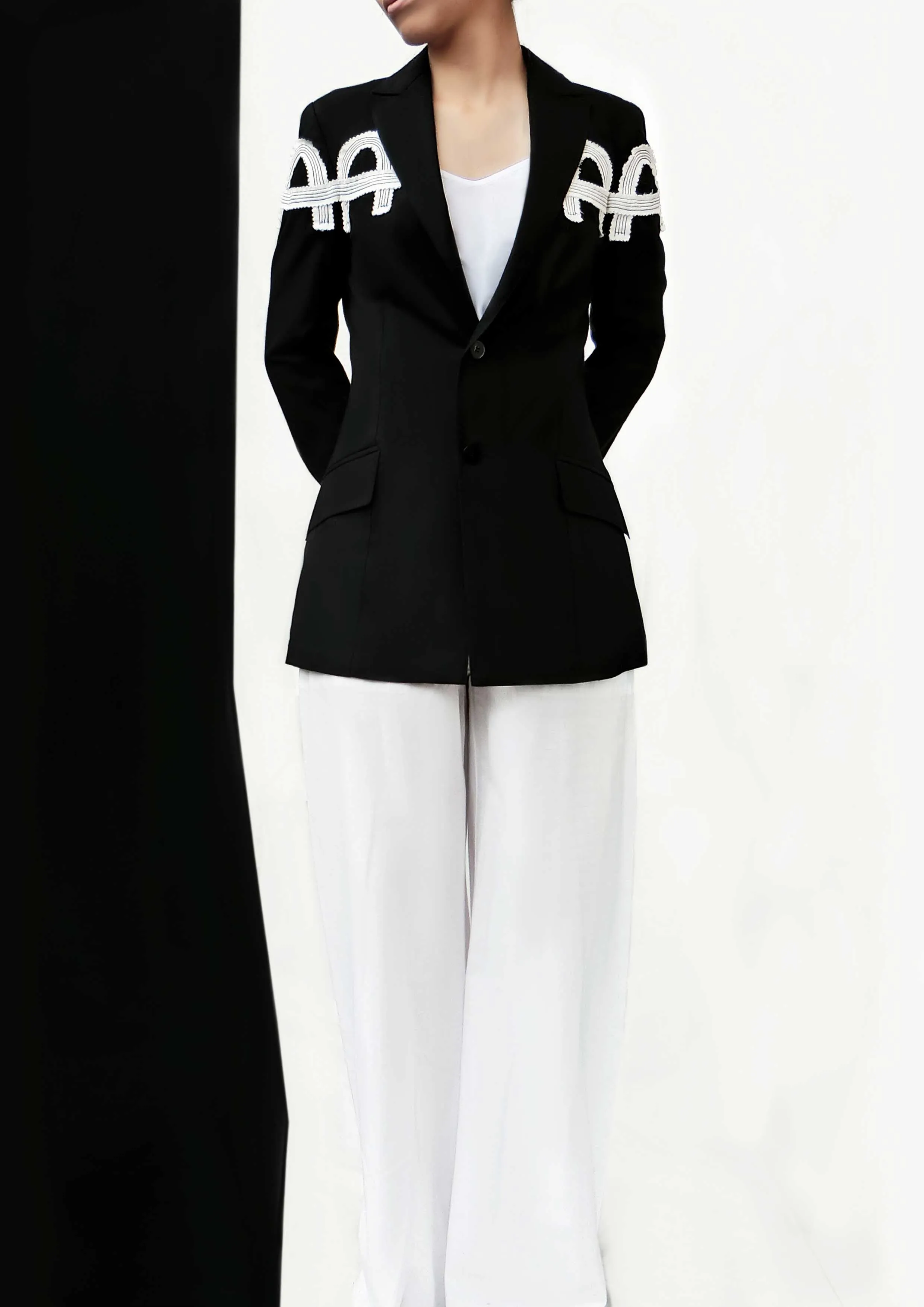 Black Arches Cotton Linen Jacket  Lightweight & Stylish