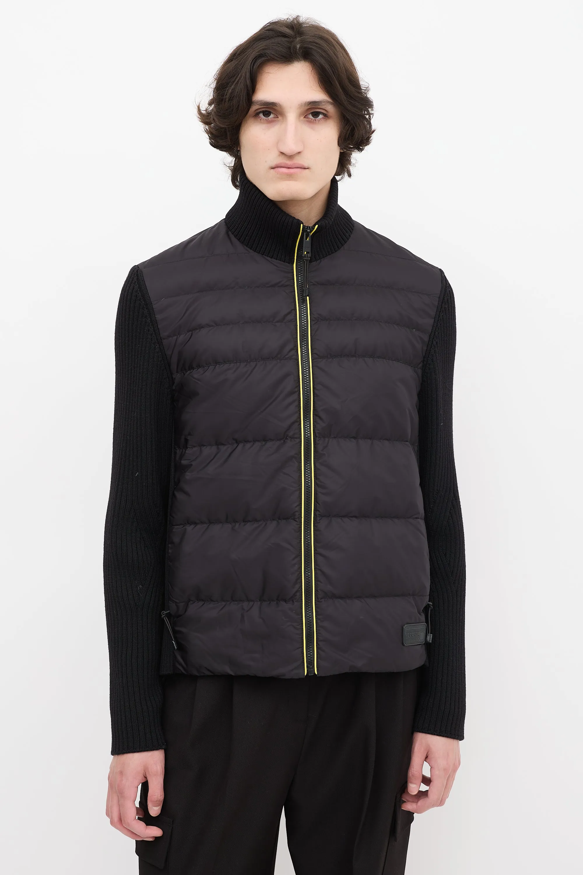 Black Down & Ribbed Knit Jacket