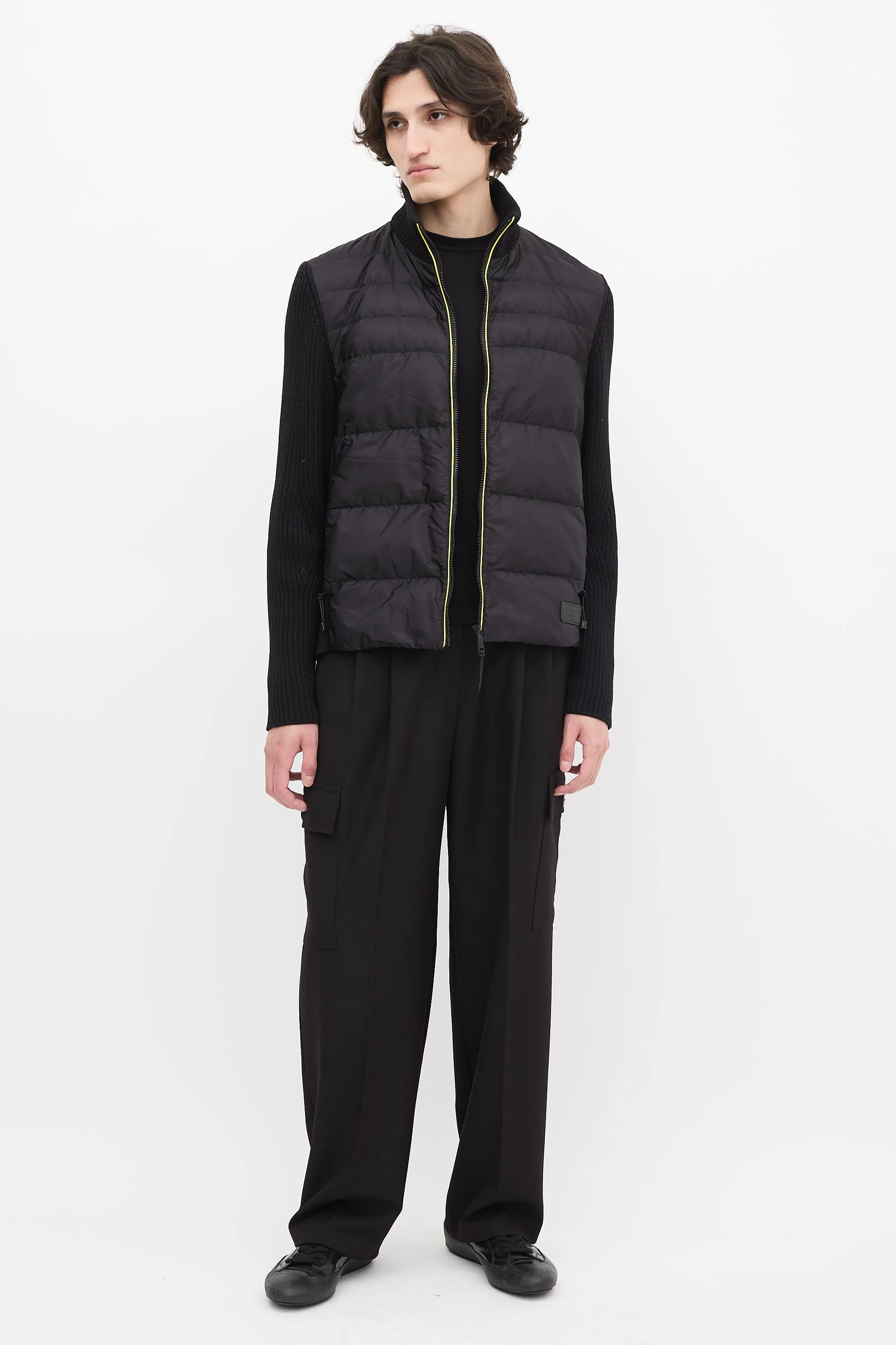 Black Down & Ribbed Knit Jacket