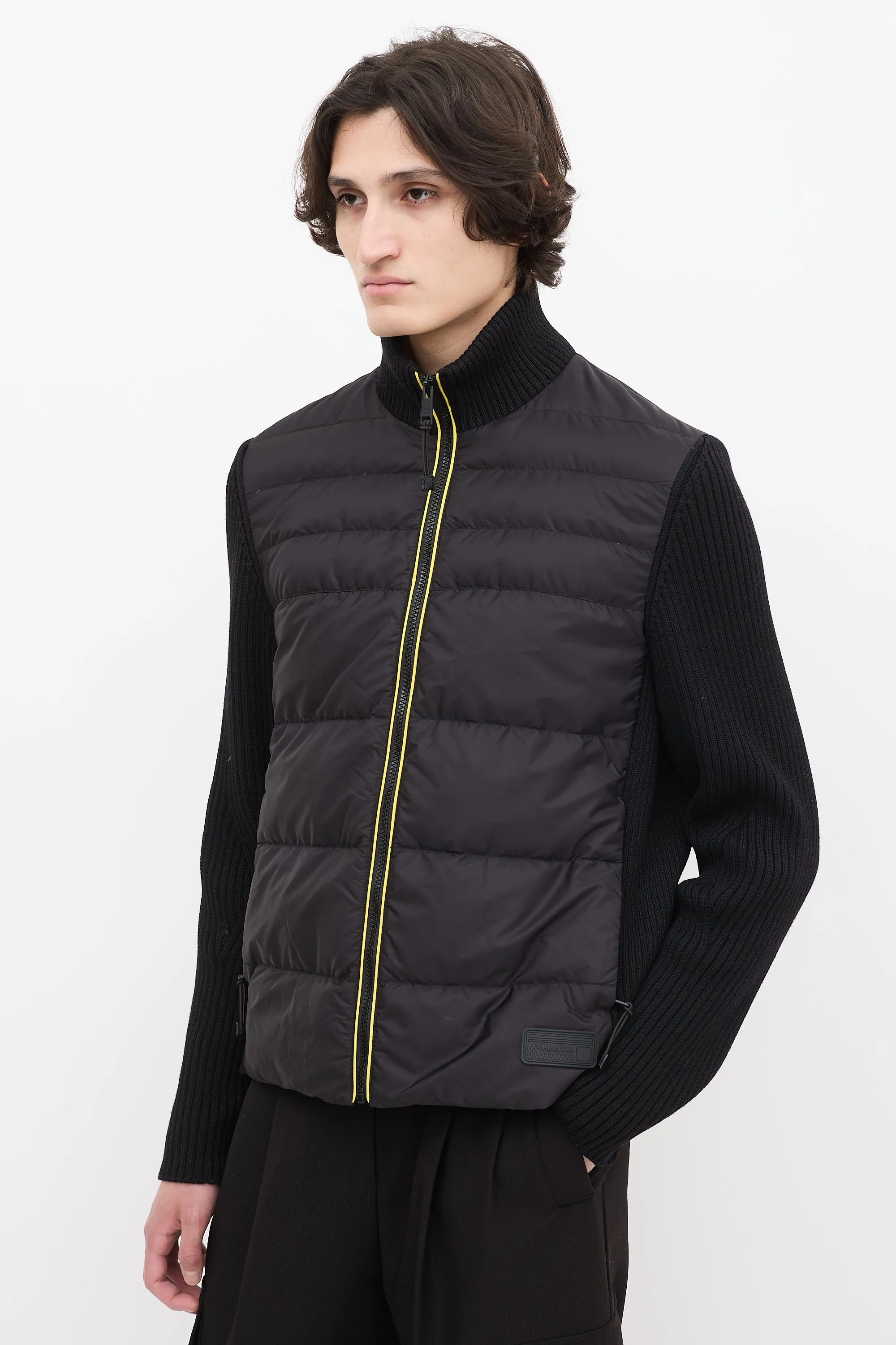 Black Down & Ribbed Knit Jacket