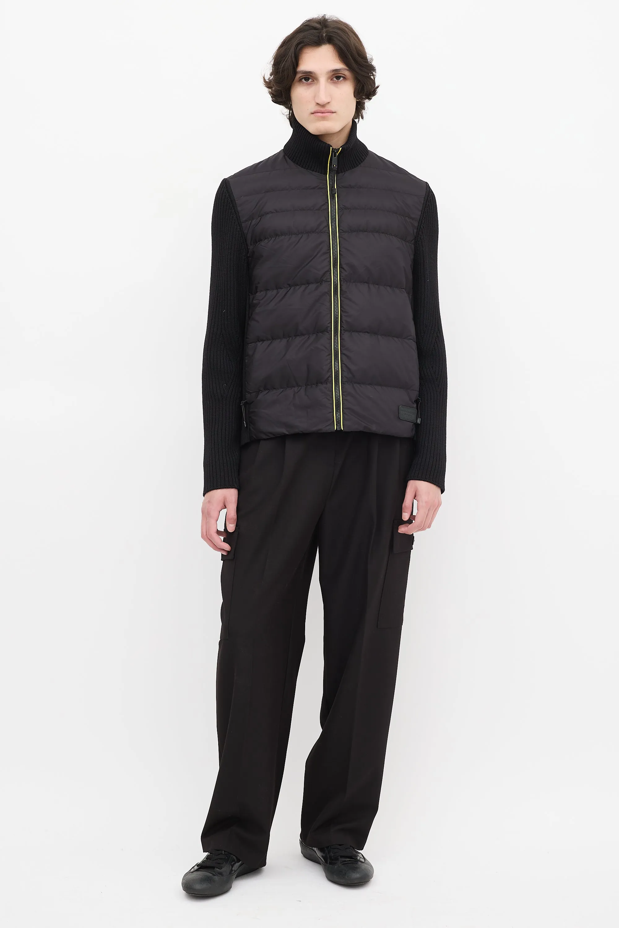 Black Down & Ribbed Knit Jacket