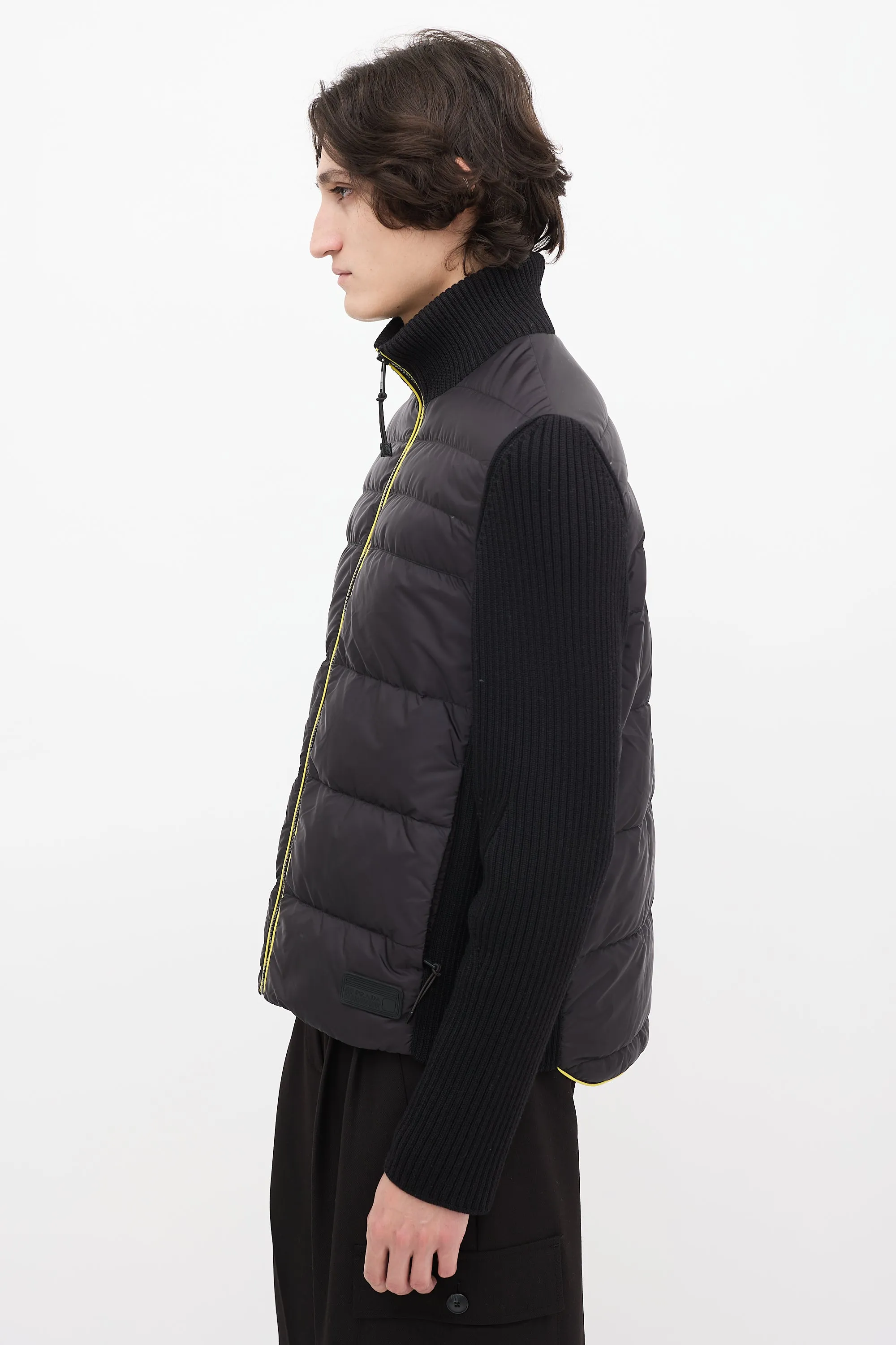 Black Down & Ribbed Knit Jacket