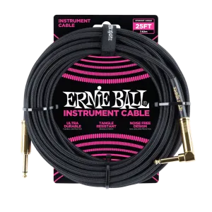 BRAIDED INSTRUMENT CABLE STRAIGHT/ANGLE 25FT - BLACK