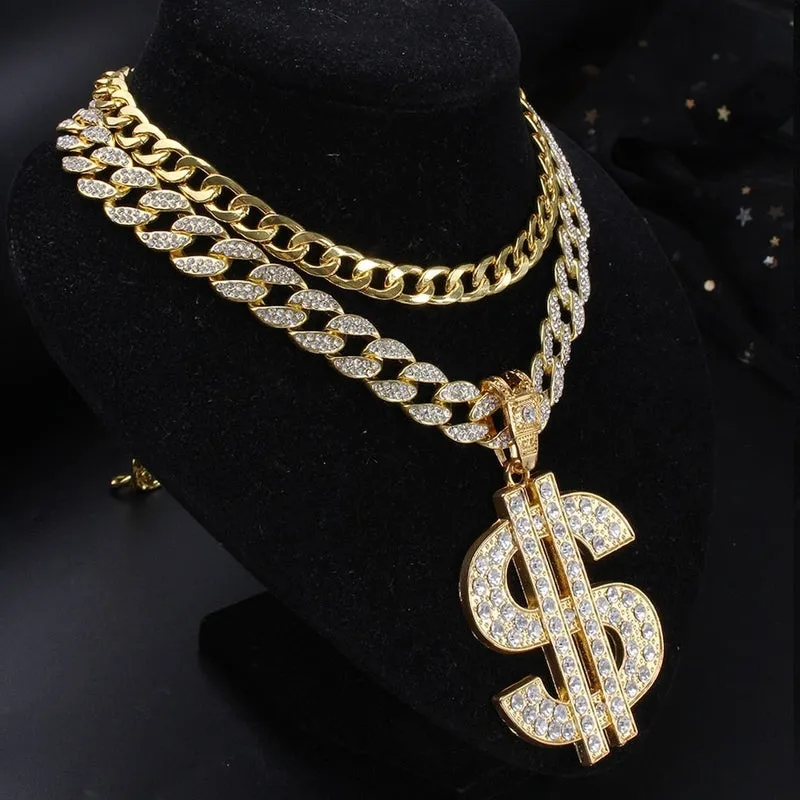 Double Layer Necklaces and Dollar Pendant Set