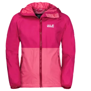 Jack Wolfskin Rainy Day Girls Jacket Pockets High-vis Waterproof Hooded Zip Kids