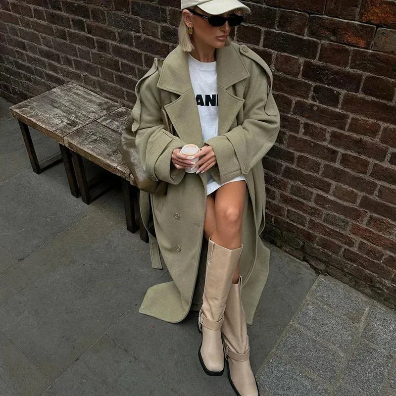 Lange Wolljacke Zweireihiger Mantel
