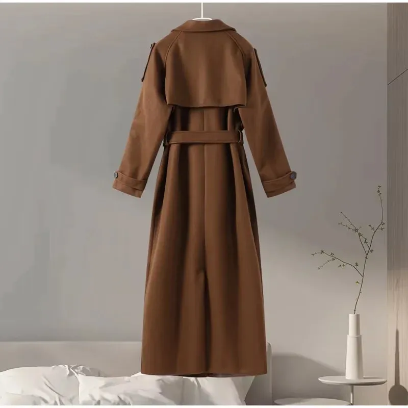 Lange Wolljacke Zweireihiger Mantel