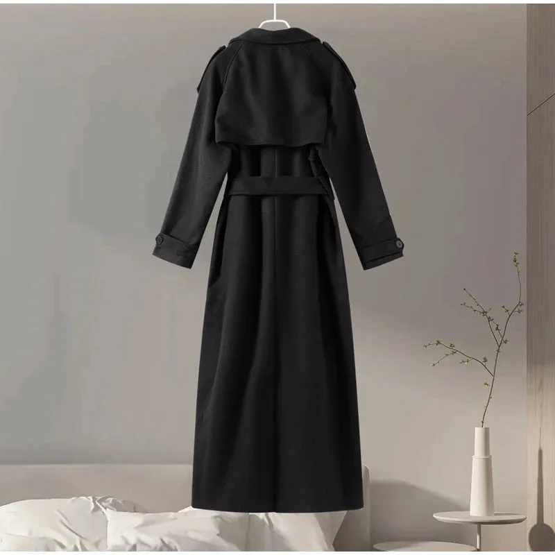 Lange Wolljacke Zweireihiger Mantel