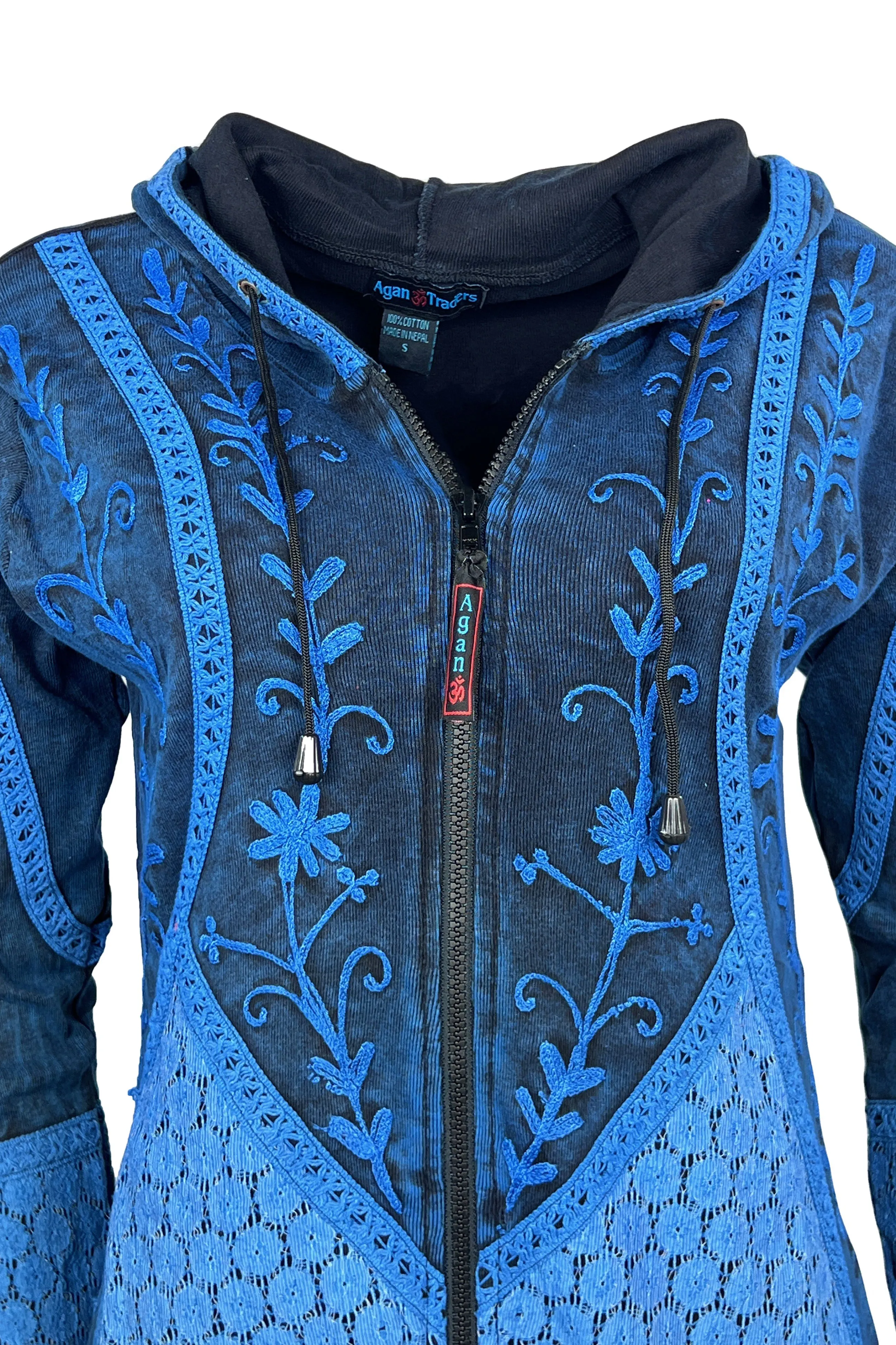 RJ 310L Bohemian Patched Embroidered Funky Boho Long Hoodie Jacket