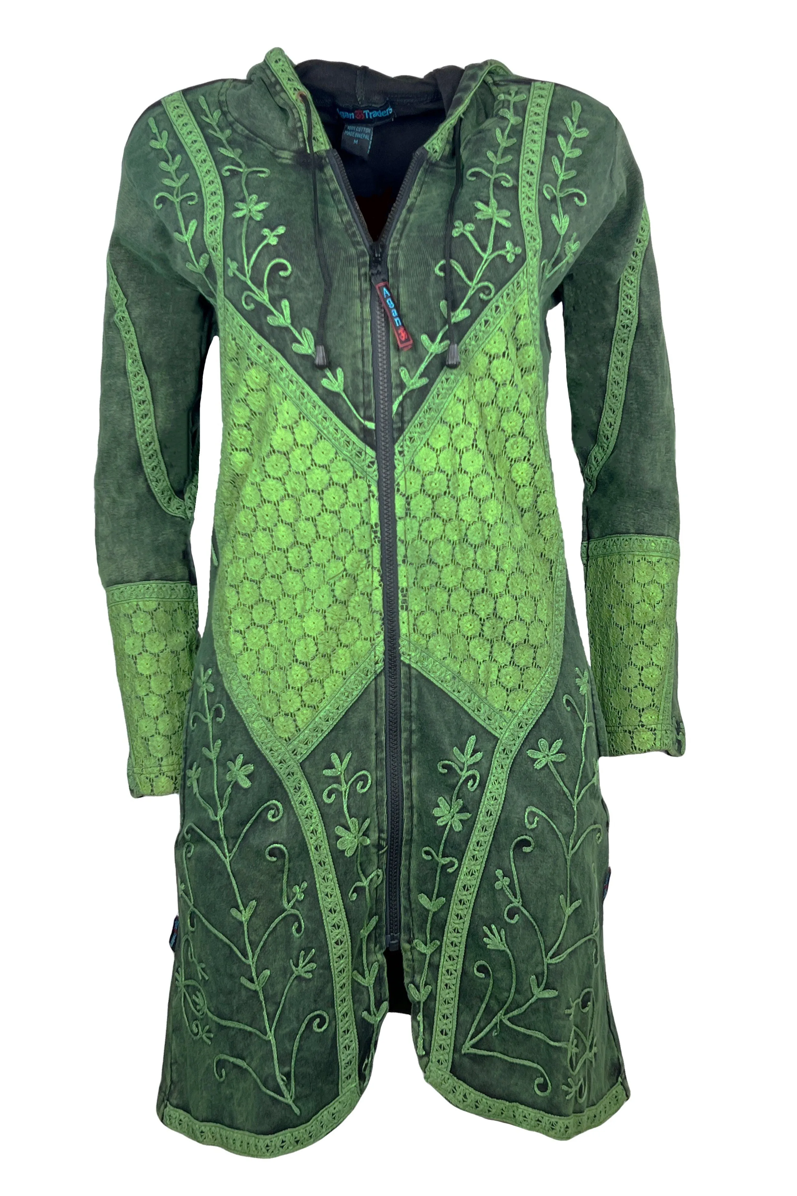RJ 310L Bohemian Patched Embroidered Funky Boho Long Hoodie Jacket