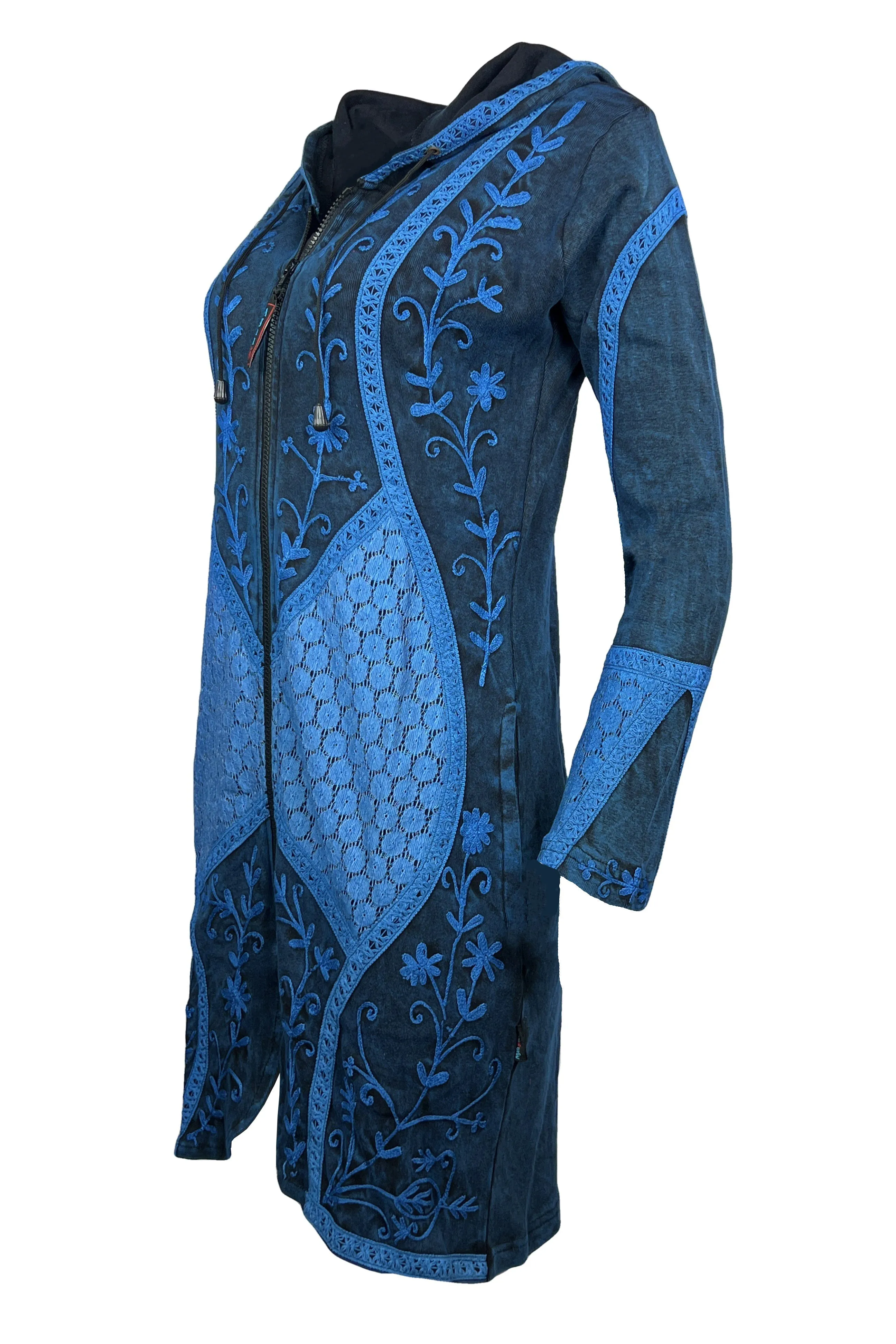 RJ 310L Bohemian Patched Embroidered Funky Boho Long Hoodie Jacket