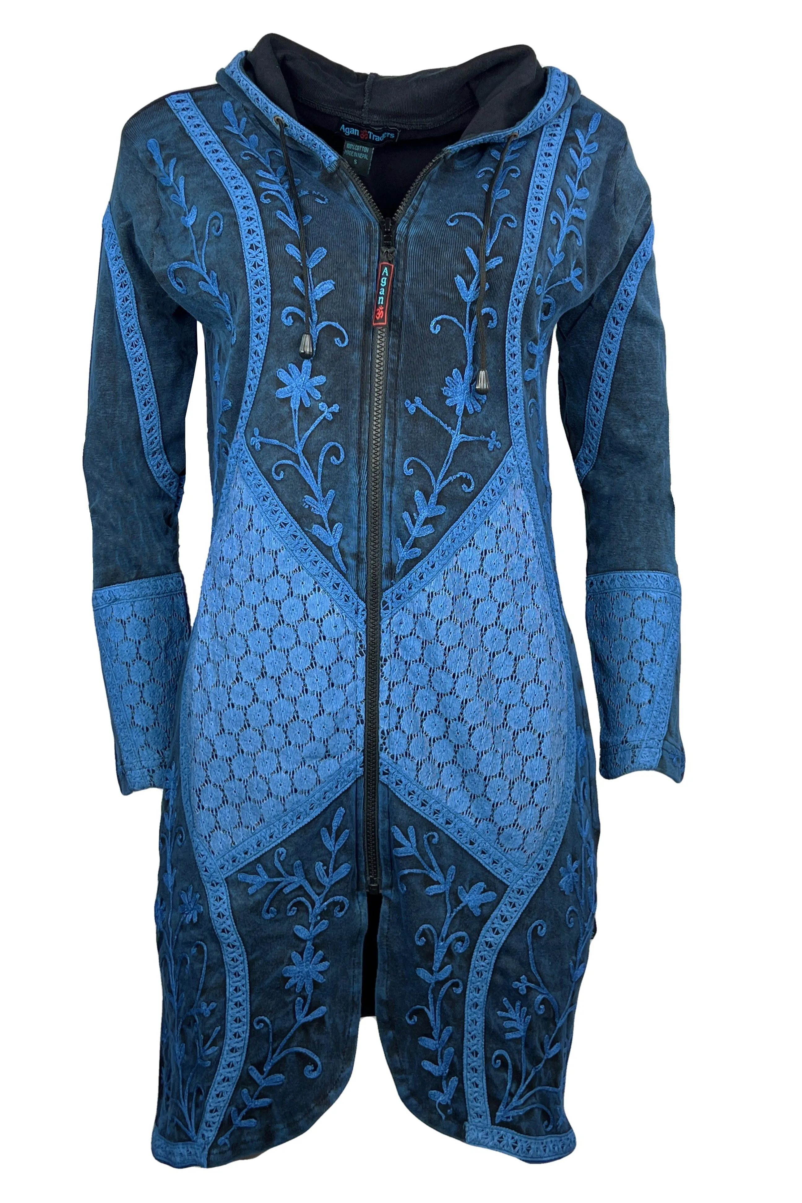 RJ 310L Bohemian Patched Embroidered Funky Boho Long Hoodie Jacket