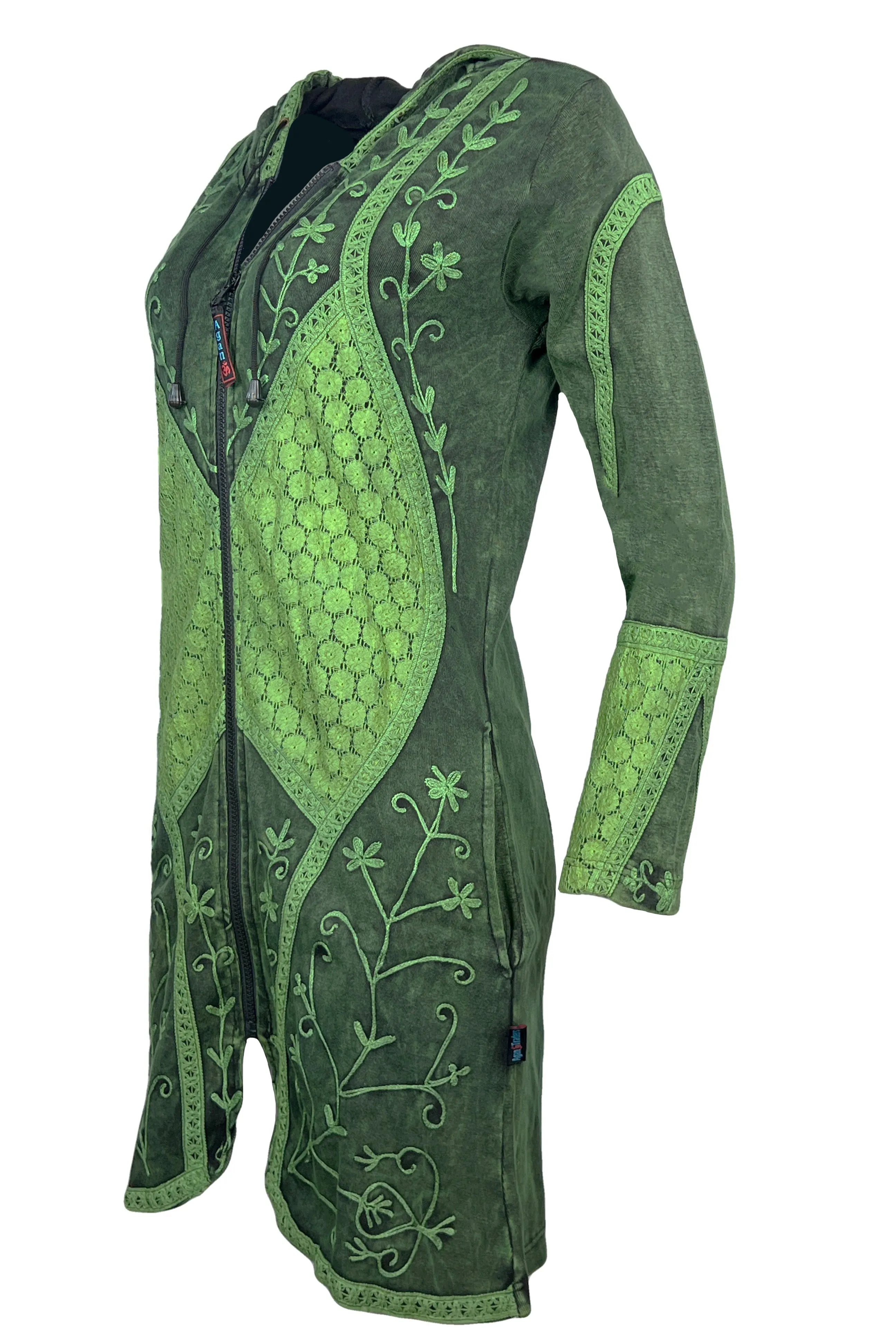 RJ 310L Bohemian Patched Embroidered Funky Boho Long Hoodie Jacket