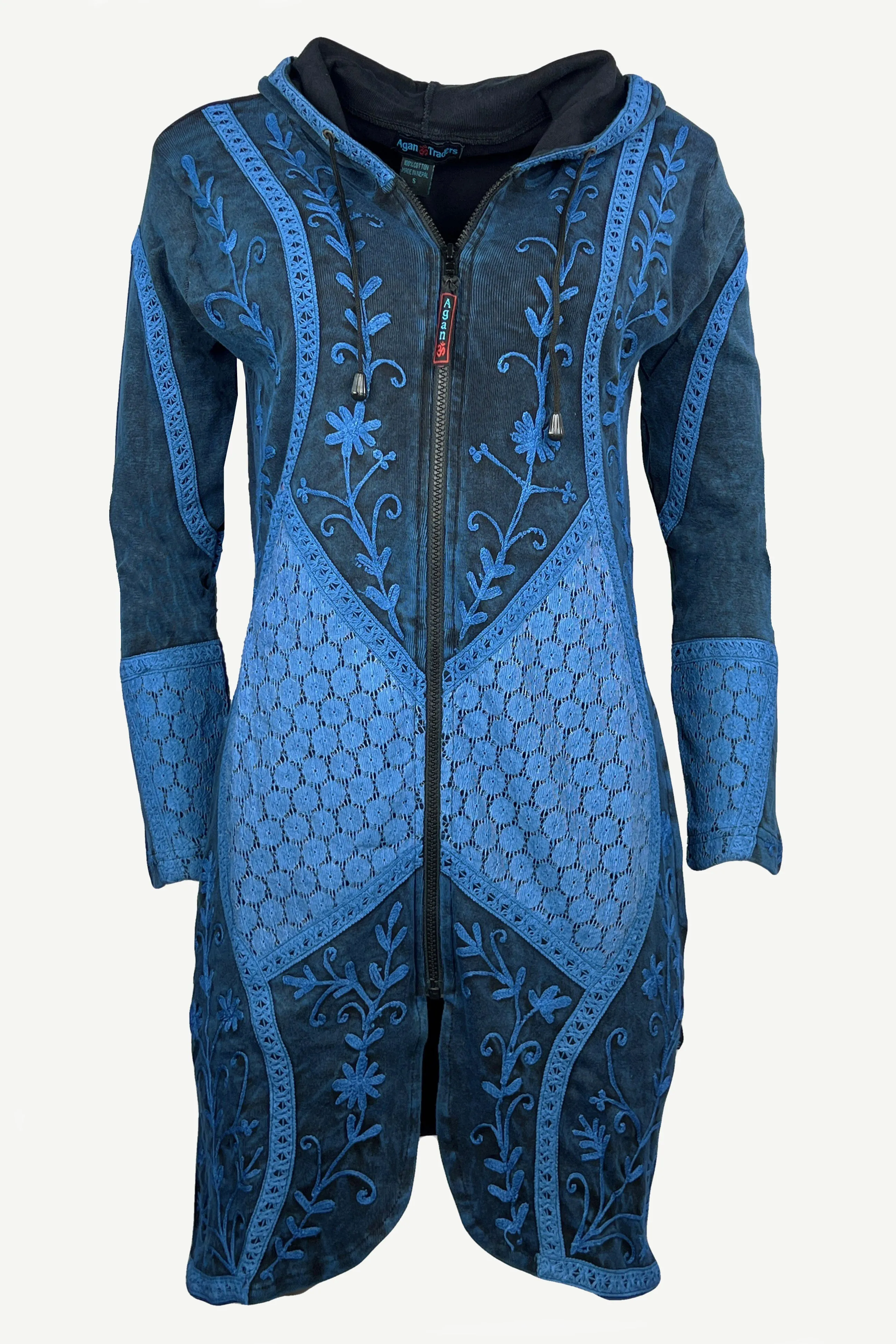 RJ 310L Bohemian Patched Embroidered Funky Boho Long Hoodie Jacket