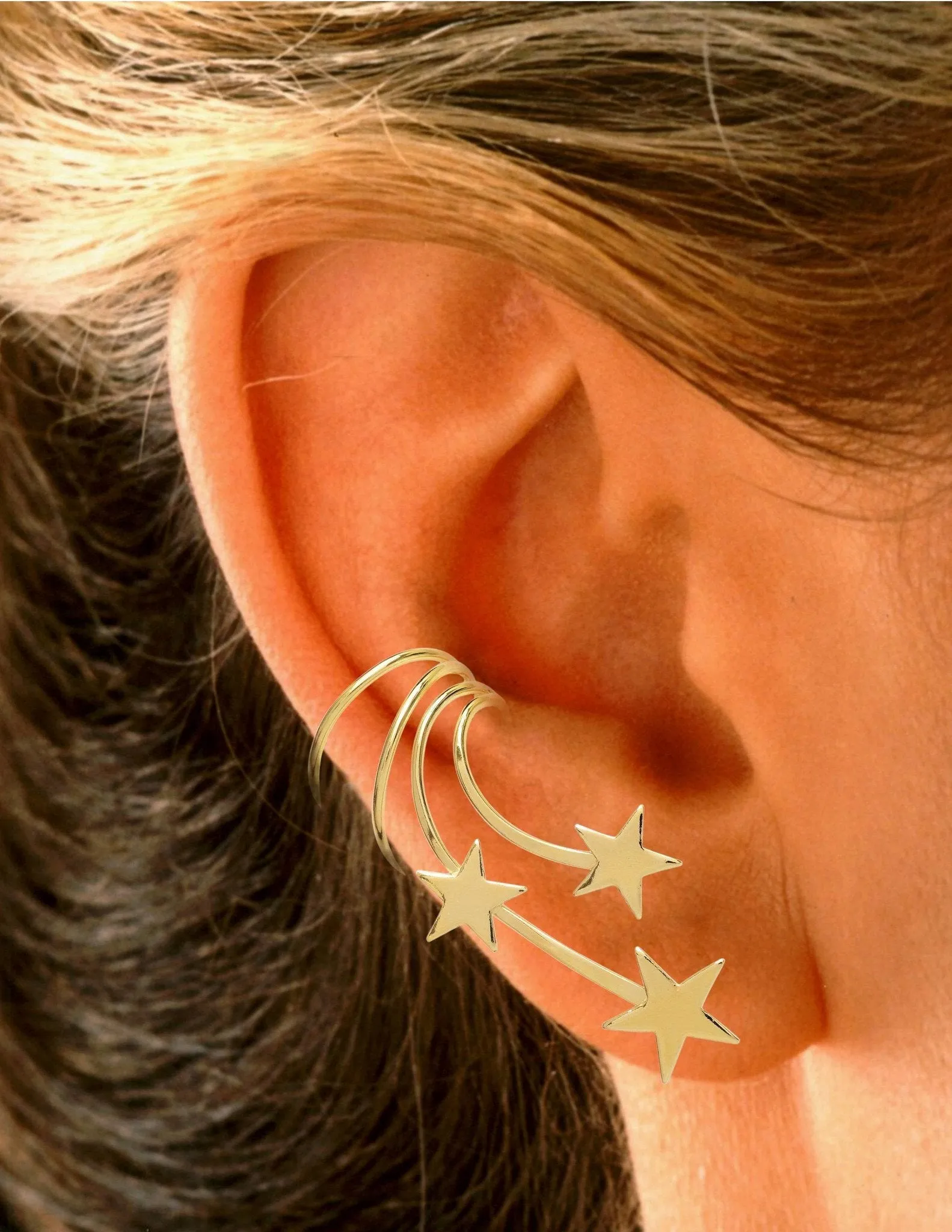Shooting Star Long Wave 3 Star Ear Cuff