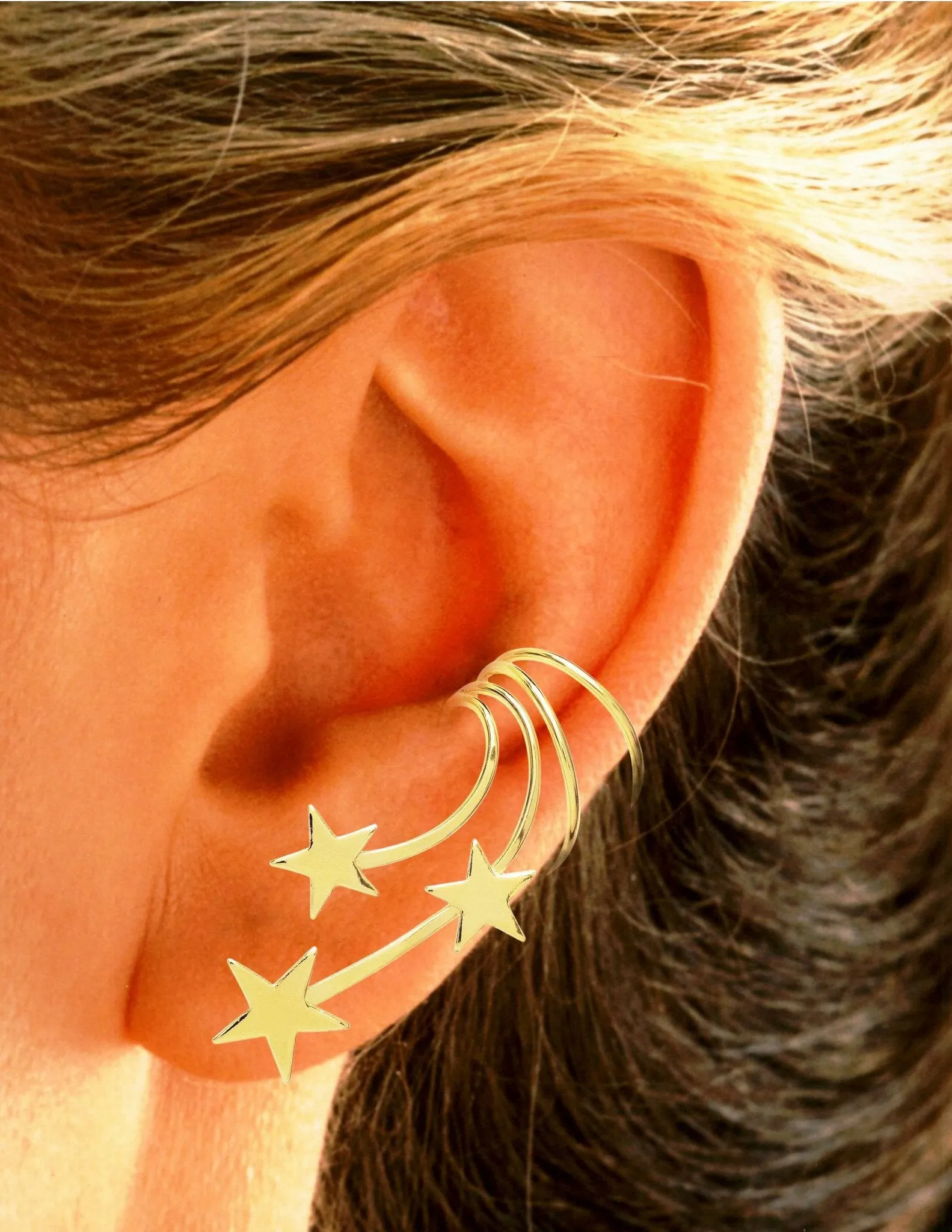 Shooting Star Long Wave 3 Star Ear Cuff