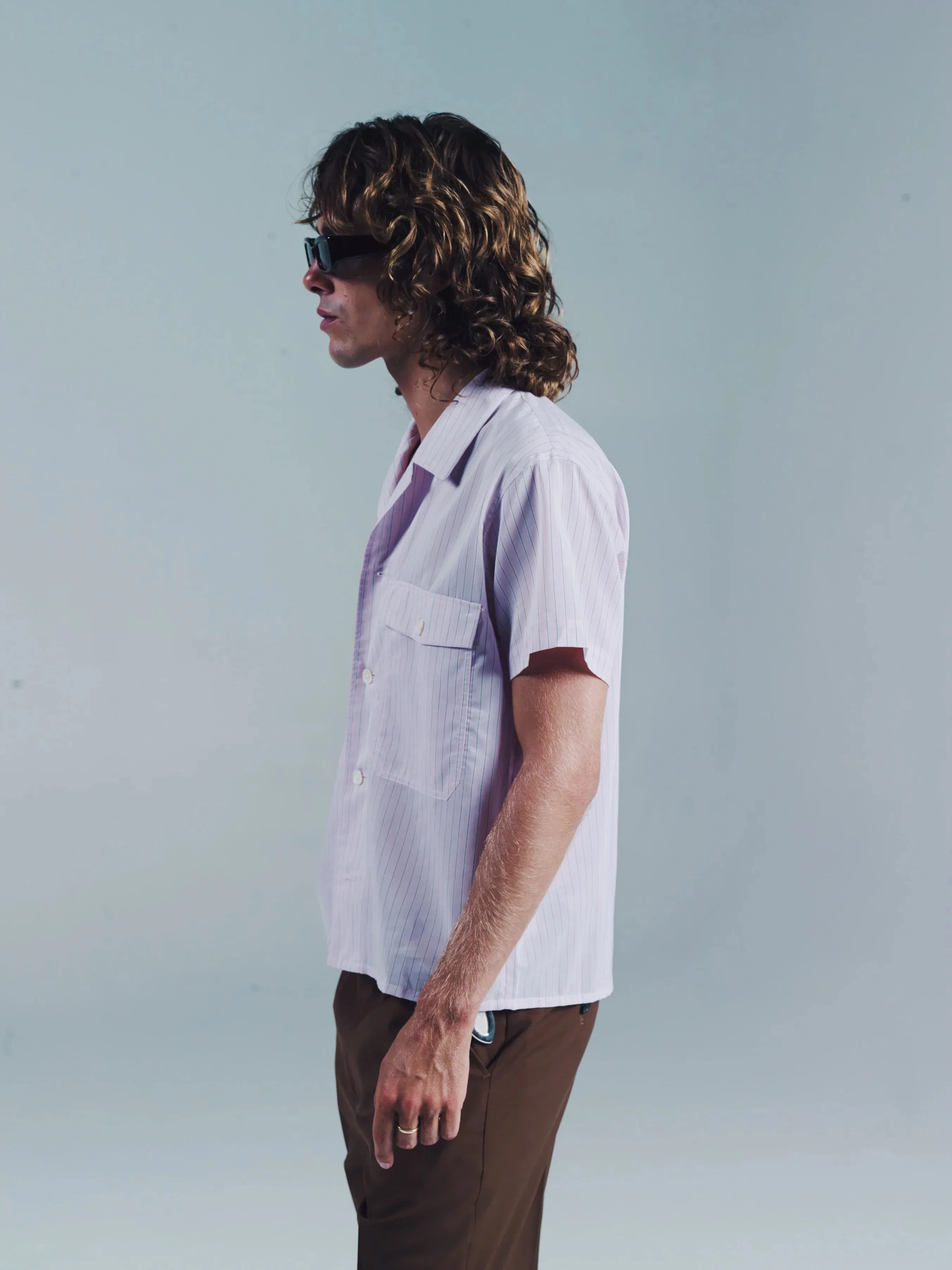SS OPEN COLLAR SHIRT | PINK STRIPE