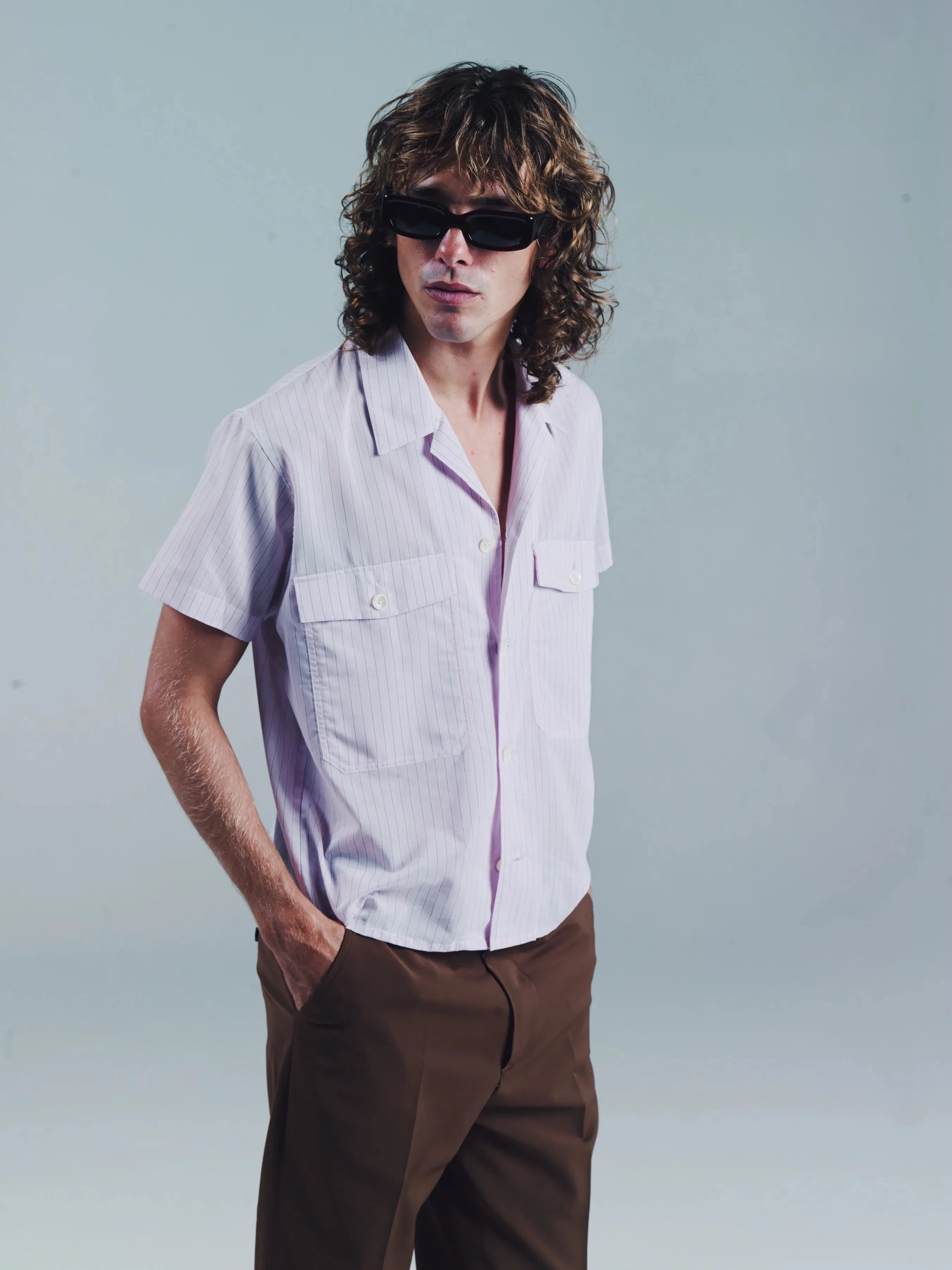 SS OPEN COLLAR SHIRT | PINK STRIPE