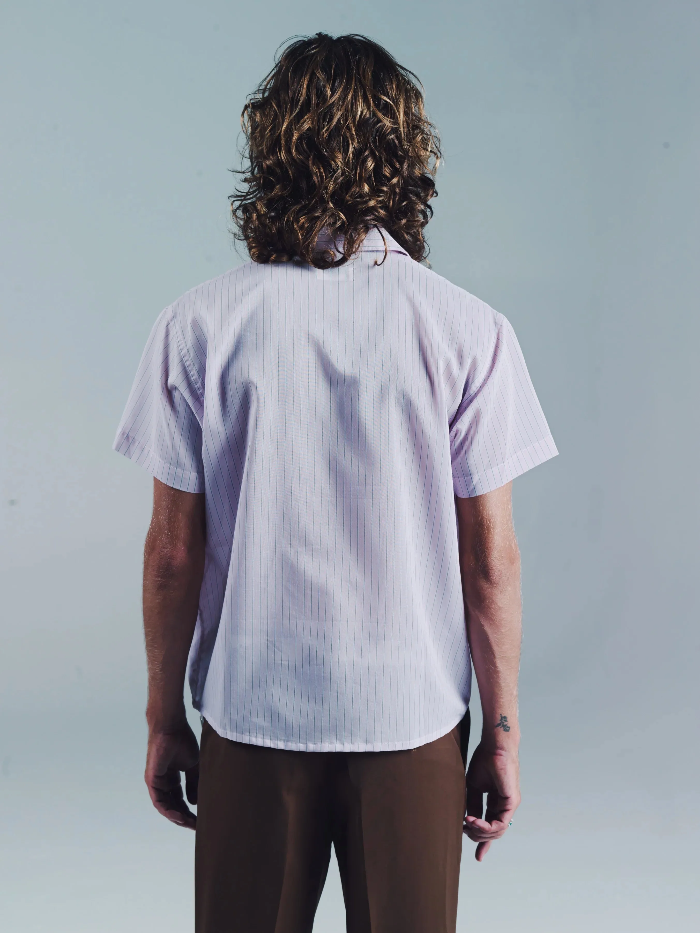 SS OPEN COLLAR SHIRT | PINK STRIPE