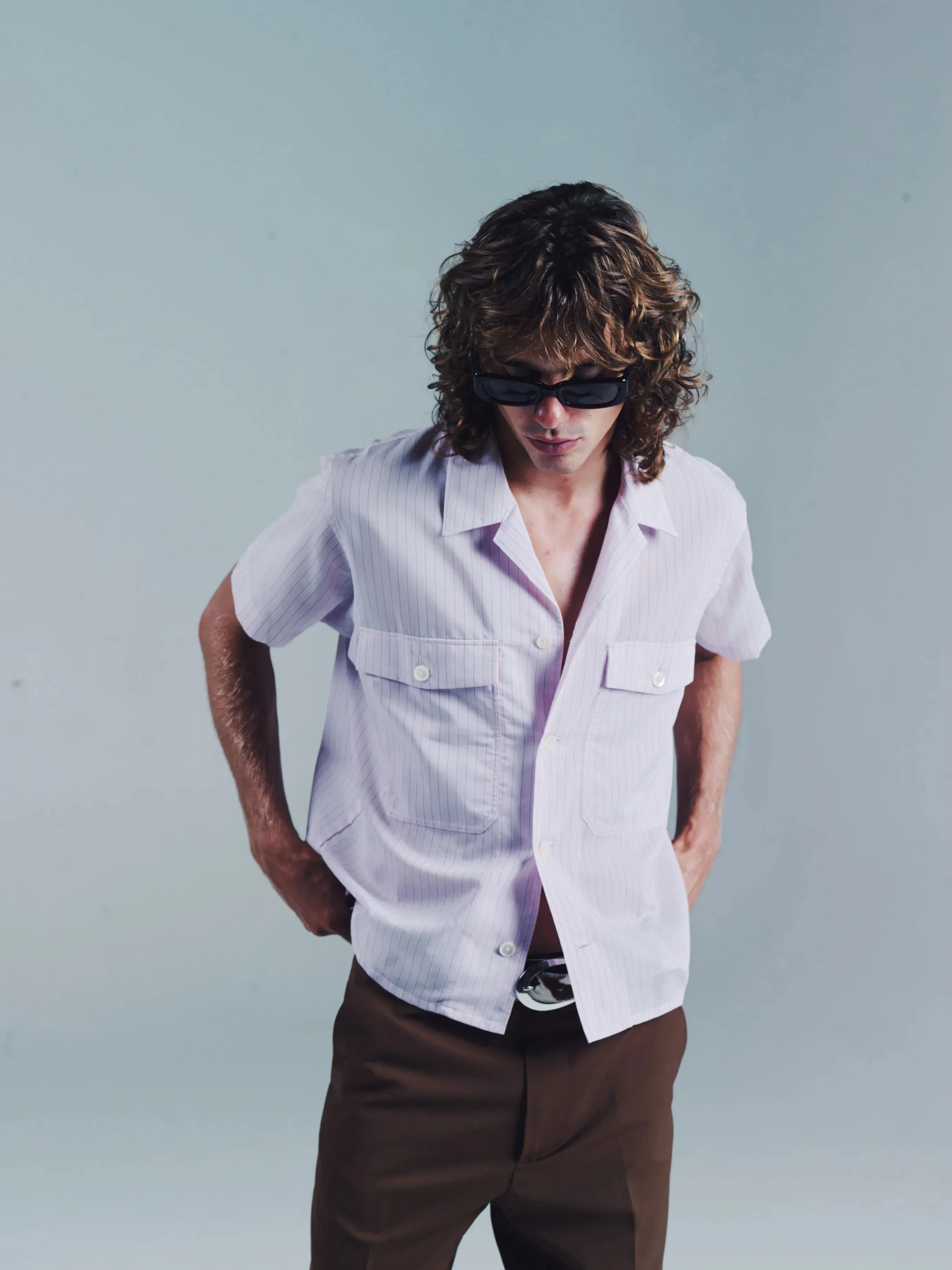 SS OPEN COLLAR SHIRT | PINK STRIPE