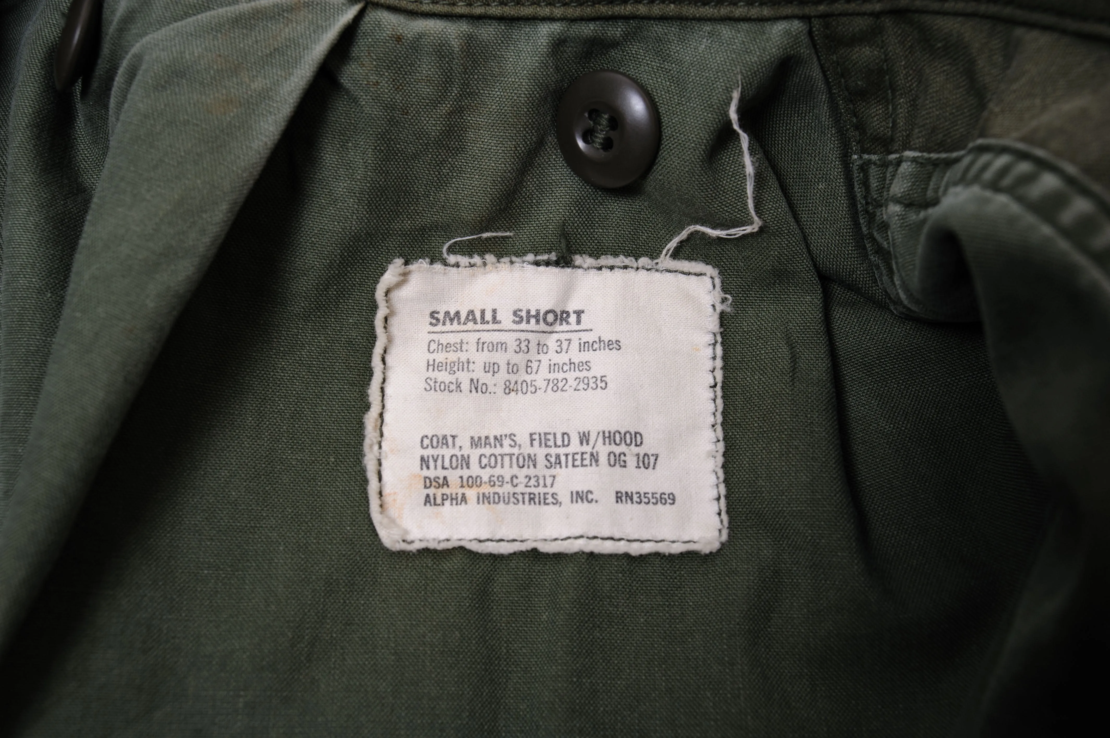 US ARMY M-1965 M65 FIELD JACKET 1969 VIETNAM WAR SIZE SMALL SHORT
