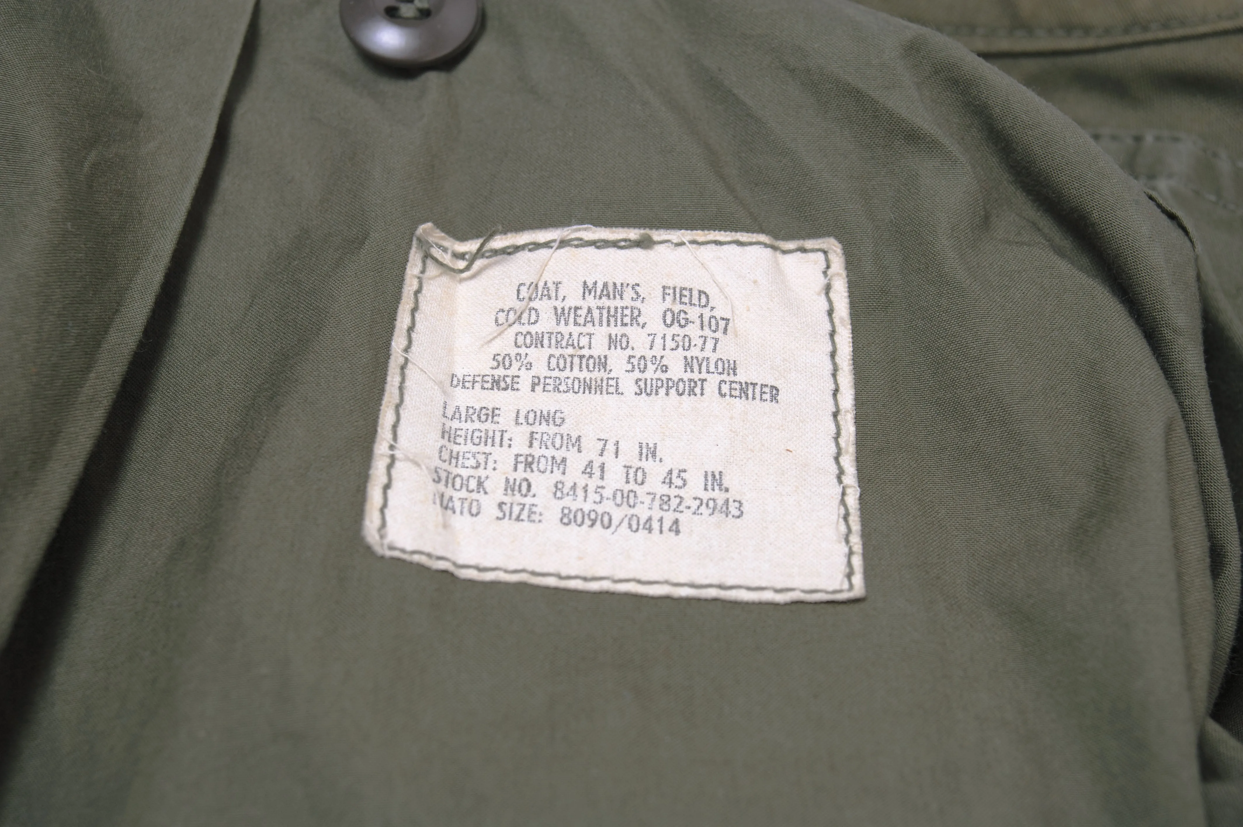 USAF US AIR FORCE M-1965 M65 FIELD JACKET 1970'S VIETNAM WAR TECH SERGEANT MILITARY AIRLIFT COMMAND PATCH SIZE LARGE LONG